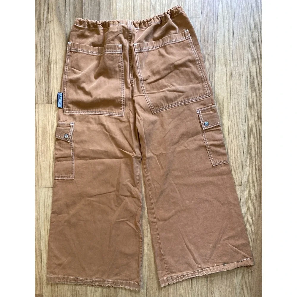 Vintage 90s Kikwear Baggy Wide Leg Cargo Pants - Brown Rave Skater Y2K
